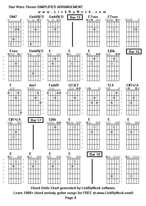 Chord Grids Chart of chord melody fingerstyle guitar song-Star Wars Theme-SIMPLIFIED ARRANGEMENT,generated by LickByNeck software.